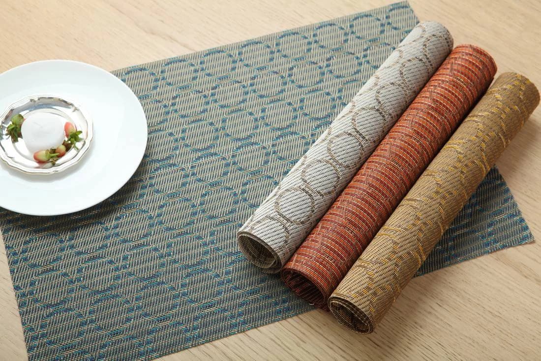 Blue-beige, gray, rust and sand woven samples Blue Beige Multi-Weave Placemat Collection, model AOL-PM-001