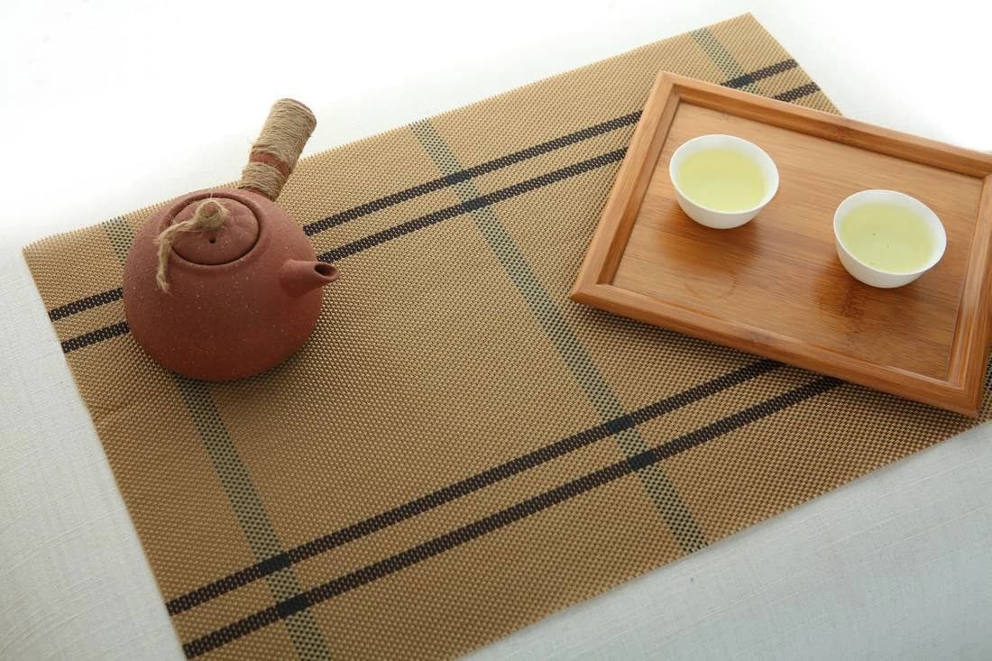 Camel with black framed plaid Camel Border Plaid Placemat, model AOL-PM-002