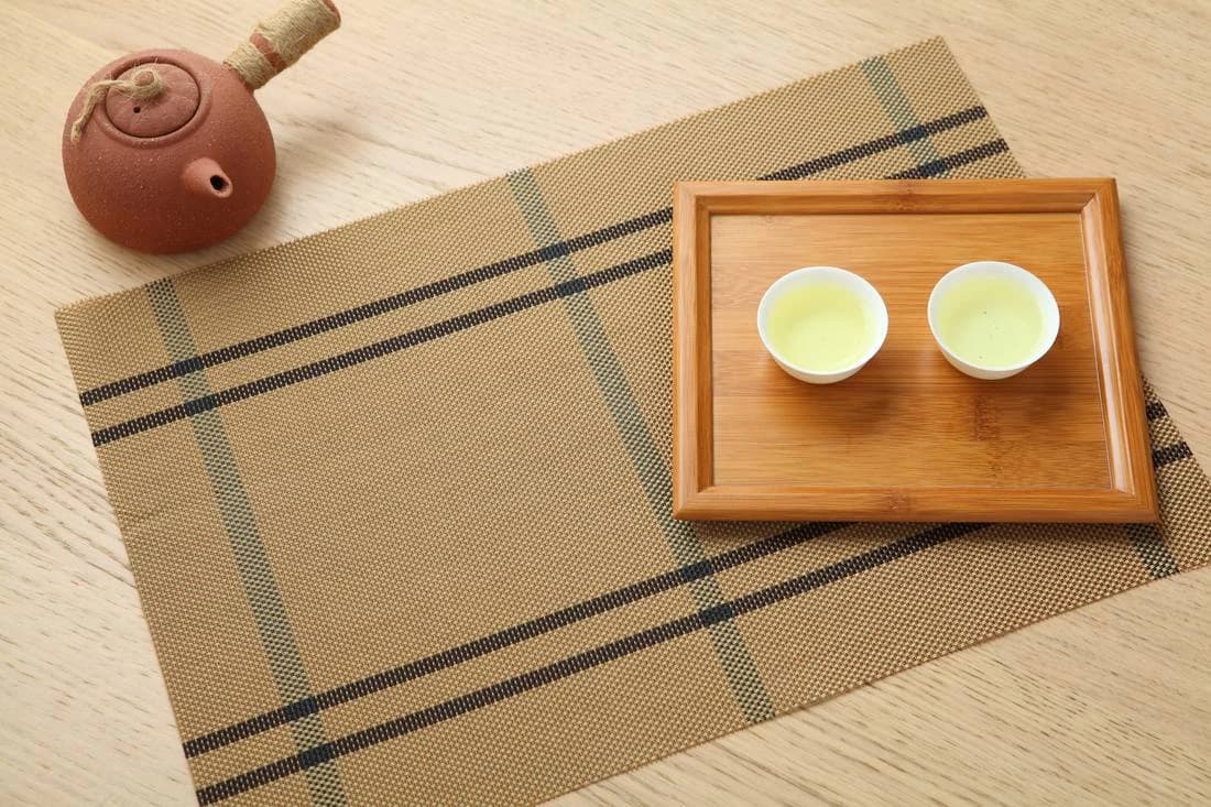 Sand with dark brown and gray plaid Sand Plaid Placemat, model AOL-PM-005