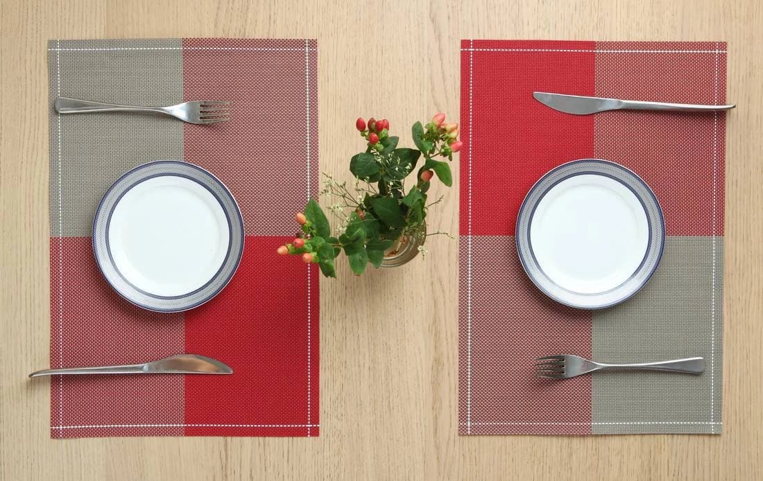 Red and gray color blocks Red Gray Color-Block Placemat, model AOL-PM-006
