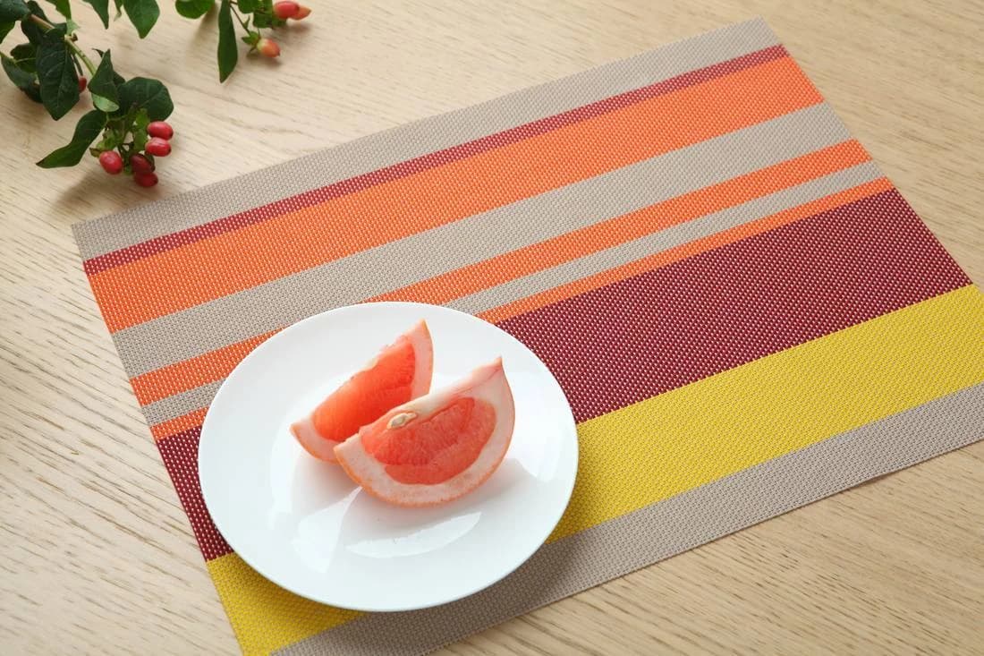 Orange, coral, plum and yellow stripes Sunset Multicolor Stripe Placemat, model AOL-PM-021