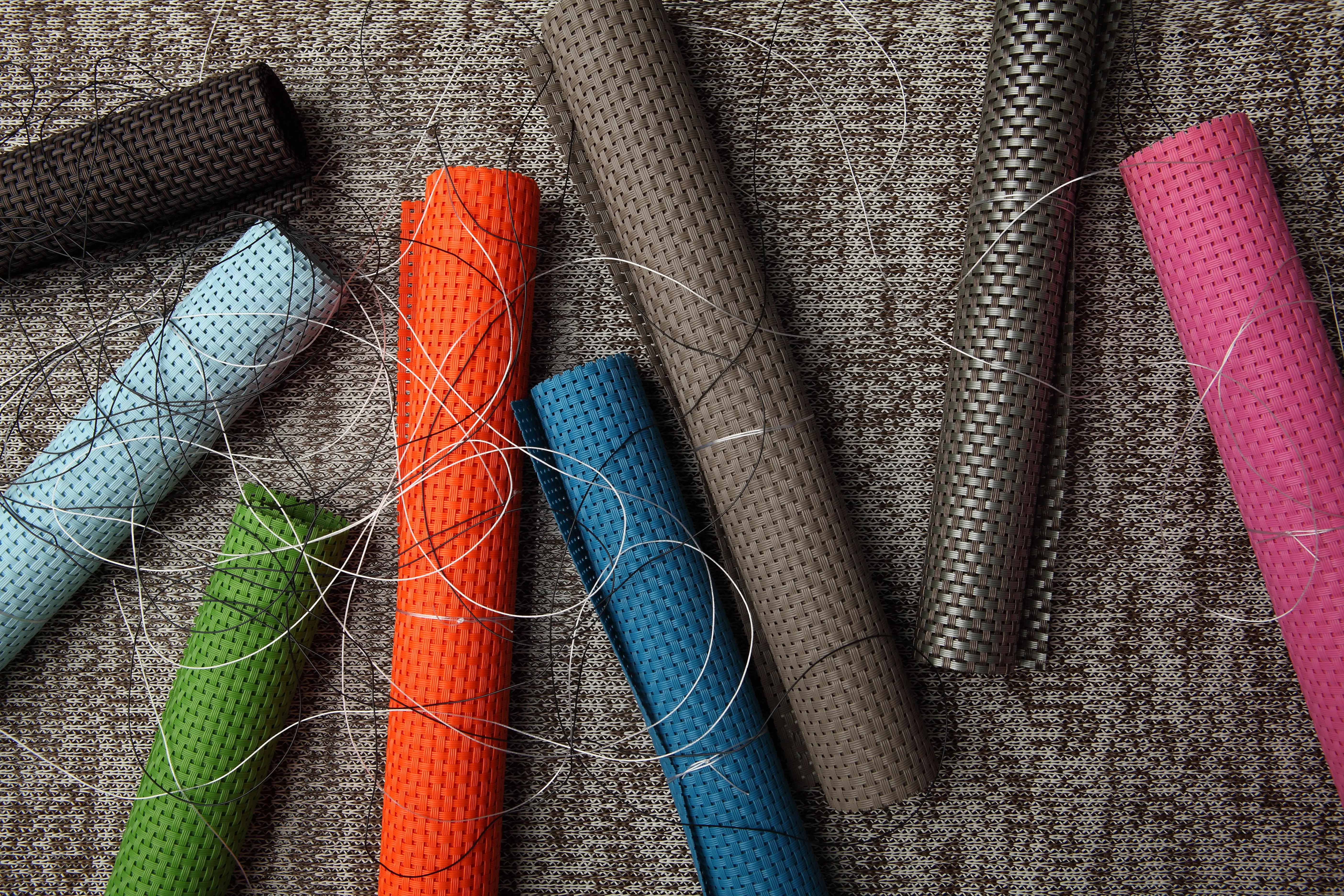 Colorful woven outdoor fabric rolls prepared for application development